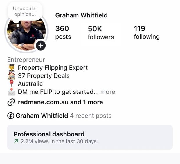 Graham Whitfield profile after — 50K followers, 2.2M views