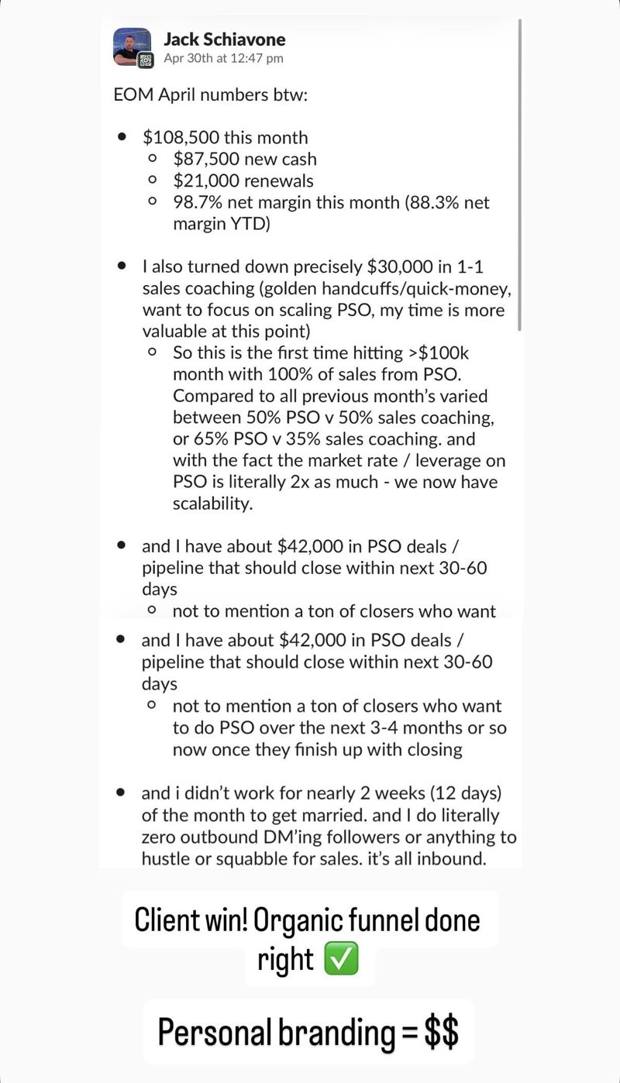 Client win: Jack — first $100K month, all inbound