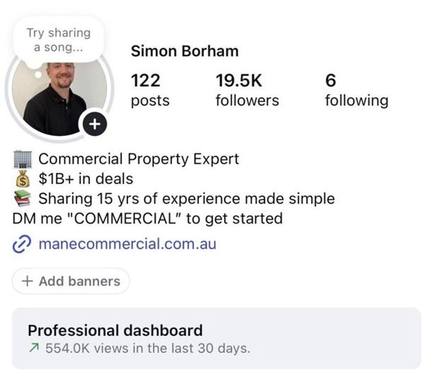 Simon Borham profile after — 19.5K followers, 554K views