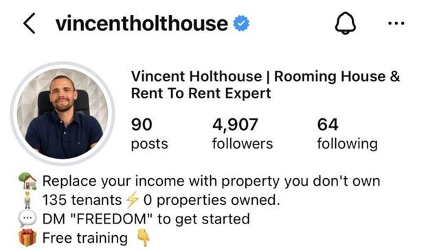Vincent Holthouse profile after — 4,907 followers, verified